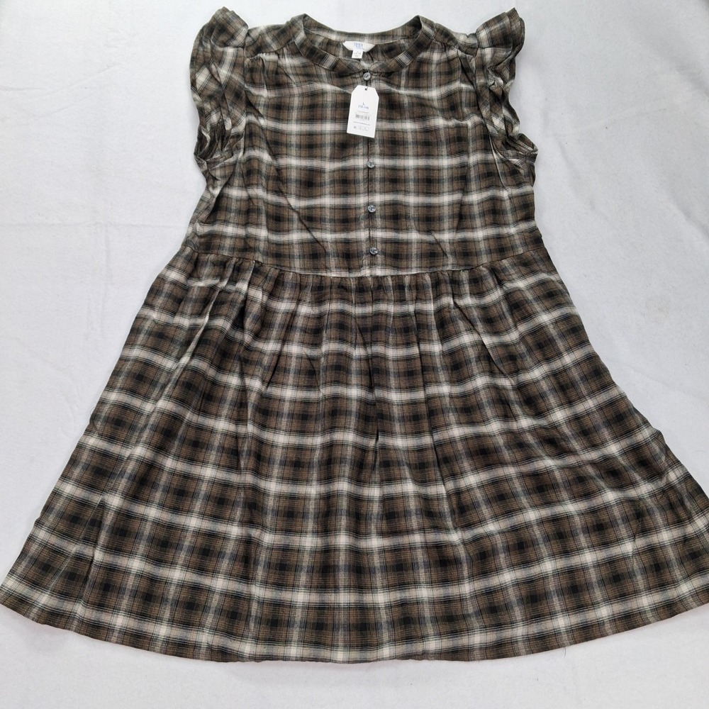 Time and Tru Mini Dress Womens L Flutter Mini Dress Black Soot Plaid NEW